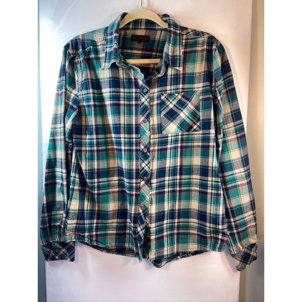 SKHOOP WOMENS LARGE PLAID LONG SLEEVE BUTTON UP LIGHT WEIGHT FLANNEL SHIRT